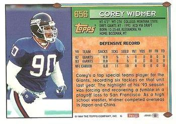 1994 Topps #656 Corey Widmer Back