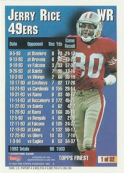 1994 Topps - Finest 1000/3000 Yd Club #1 Jerry Rice Back