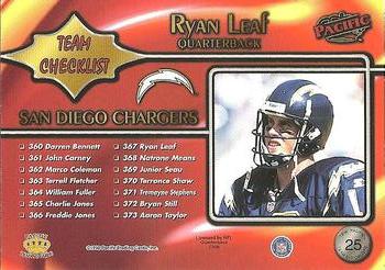 1998 Pacific - Team Checklists #25 Ryan Leaf Back