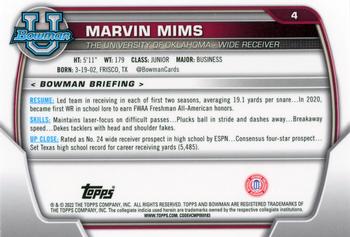 2022 Bowman University Chrome #4 Marvin Mims Back