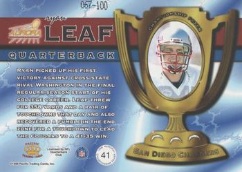1998 Pacific Aurora - Championship Fever Platinum Blue #41 Ryan Leaf Back