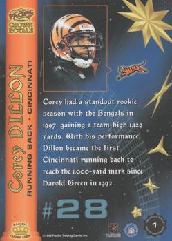 1998 Pacific Crown Royale - Master Performers #1 Corey Dillon Back