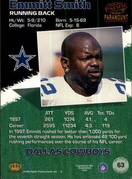 1998 Pacific Paramount - Copper #63 Emmitt Smith Back