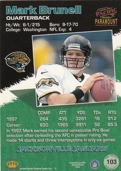 1998 Pacific Paramount - Red #103 Mark Brunell Back