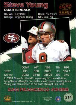 1998 Pacific Paramount - Silver #214 Steve Young Back