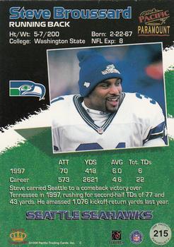 1998 Pacific Paramount - Silver #215 Steve Broussard Back