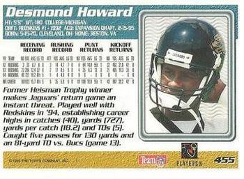 1995 Topps - Jacksonville Jaguars Boosters #455 Desmond Howard Back