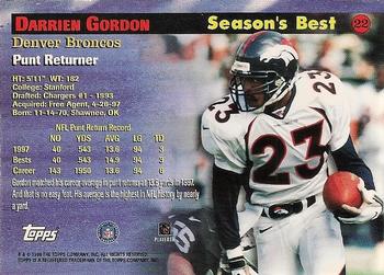 1998 Topps - Season's Best #22 Darrien Gordon Back