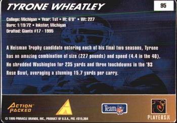 1995 Action Packed Rookies & Stars #95 Tyrone Wheatley Back