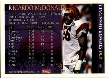 1995 Bowman #99 Ricardo McDonald Back