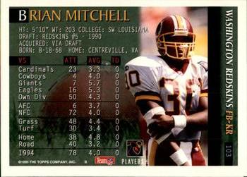 1995 Bowman #103 Brian Mitchell Back