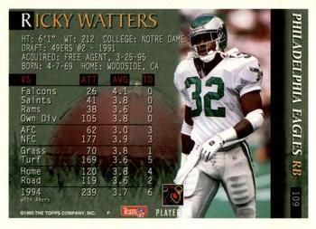 1995 Bowman #109 Ricky Watters Back