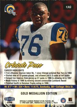 1998 Ultra - Gold Medallion #13G Orlando Pace Back