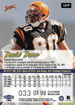 1998 Ultra - Platinum Medallion #197P David Dunn Back