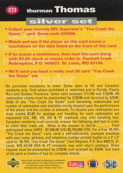 1995 Collector's Choice - You Crash the Game Silver #C13 Thurman Thomas Back