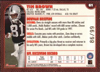 1999 Bowman - Gold #61 Tim Brown Back