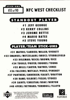 1995 Collector's Choice Update - Stick-Ums #33 Chris Doleman / Frank Reich / Jerry Rice / Derek Brown Back