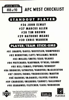 1995 Collector's Choice Update - Stick-Ums #88 Oakland Raiders / Terry McDaniel / Jimmy Oliver / Christian Fauria Back