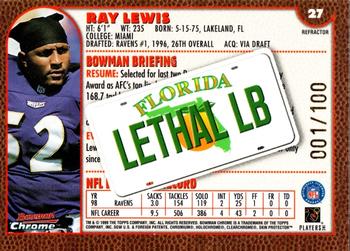 1999 Bowman Chrome - Interstate Refractors #27 Ray Lewis Back