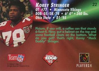 1995 Collector's Edge - Rookies #22 Korey Stringer Back