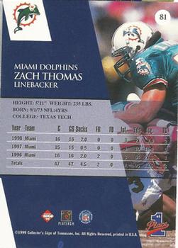 1999 Collector's Edge First Place - Millennium Collection Red #81 Zach Thomas Back