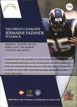 1999 Collector's Edge First Place - Millennium Collection Red #190 Jermaine Fazande Back