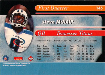 1999 Collector's Edge Odyssey - Millennium Collection Red #145 Steve McNair Back