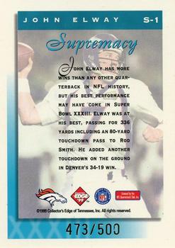 1999 Collector's Edge Supreme - Supremacy #S-1 John Elway Back