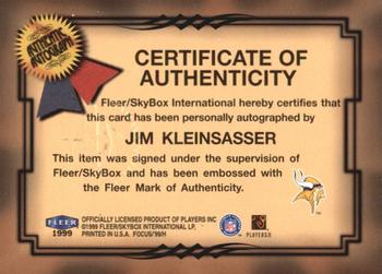 1999 Fleer Focus - Fresh Ink #NNO Jim Kleinsasser Back
