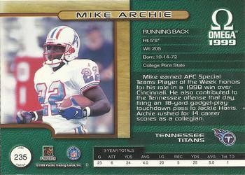 1999 Pacific Omega - Platinum Blue #235 Mike Archie Back