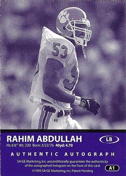1999 SAGE - Autographs Gold #A1 Rahim Abdullah Back