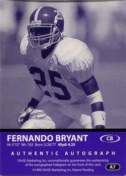 1999 SAGE - Autographs Silver #A7 Fernando Bryant Back
