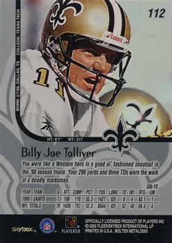 1999 SkyBox Molten Metal - Millennium Gold #112 Billy Joe Tolliver Back