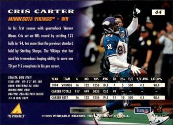 1995 Pinnacle #44 Cris Carter Back