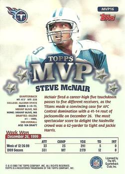 1999 Topps - MVP Promotion Prizes #MVP16 Steve McNair Back