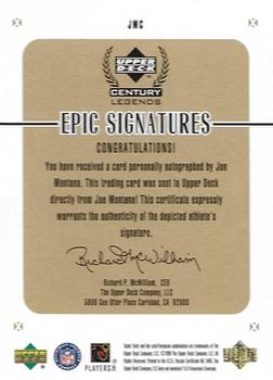 1999 Upper Deck Century Legends - Epic Signatures Century Gold #JMC Joe Montana Back