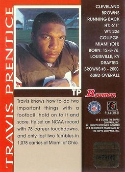 2000 Bowman - Autographs #TP Travis Prentice Back