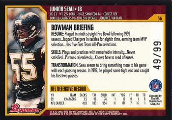 2000 Bowman - Gold #56 Junior Seau Back