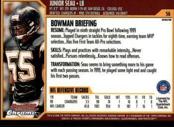 2000 Bowman Chrome - Refractors #56 Junior Seau Back