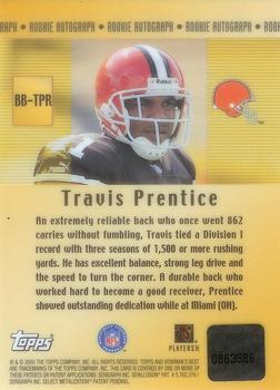 2000 Bowman's Best - Autographs #BB-TPR Travis Prentice Back