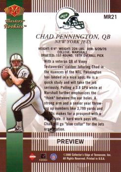 2000 Collector's Edge Masters - Rookie Masters Previews #MR21 Chad Pennington Back