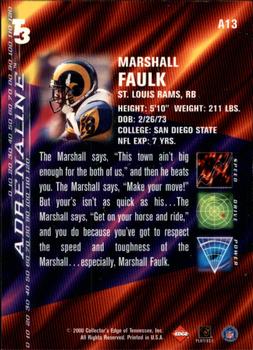 2000 Collector's Edge T3 - Adrenaline #A13 Marshall Faulk Back