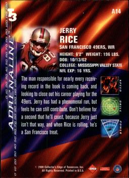 2000 Collector's Edge T3 - Adrenaline #A14 Jerry Rice Back