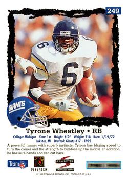 1995 Score #249 Tyrone Wheatley Back