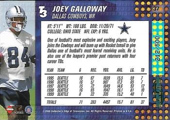 2000 Collector's Edge T3 - HoloPlatinum #37 Joey Galloway Back