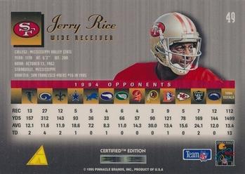1995 Select Certified #49 Jerry Rice Back