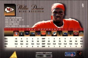 1995 Select Certified #9 Willie Davis Back