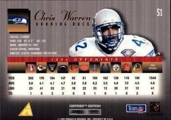 1995 Select Certified #51 Chris Warren Back