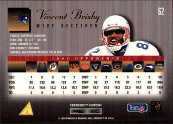 1995 Select Certified #62 Vincent Brisby Back