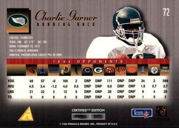 1995 Select Certified #72 Charlie Garner Back